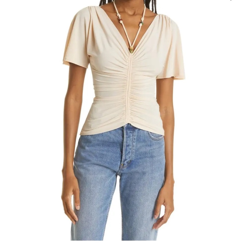 A.L.C. Nina Ruched Bead-Embellished Top